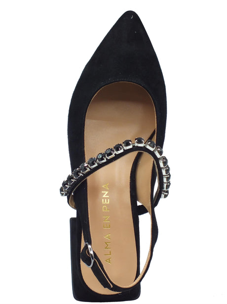 Alma en Pena Alma en Pena V240363 Suede Black Sandali eleganti a punta per Donna in nabuk nero con tacco basso Black