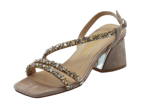 Alma en Pena Alma en Pena V240717 Suede Vison Sandali eleganti per Donna in nabuk e zirconi con tacco alto Suede Vison