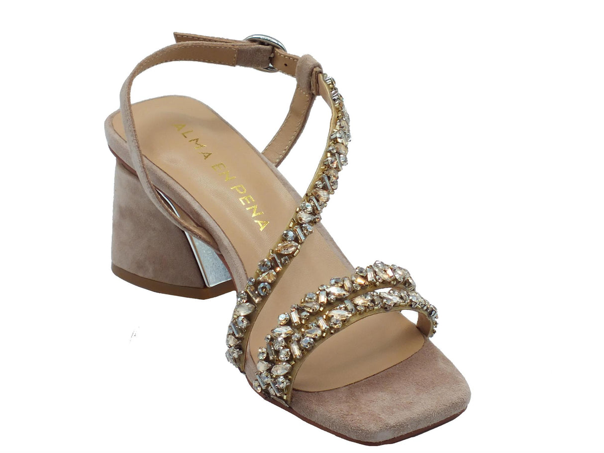 Alma en Pena Alma en Pena V240717 Suede Vison Sandali eleganti per Donna in nabuk e zirconi con tacco alto Suede Vison