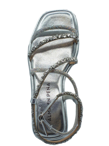 Alma en Pena Alma en Pena V240830 Diva Silver Sandali eleganti per Donna con tacco basso e brillanti Argento