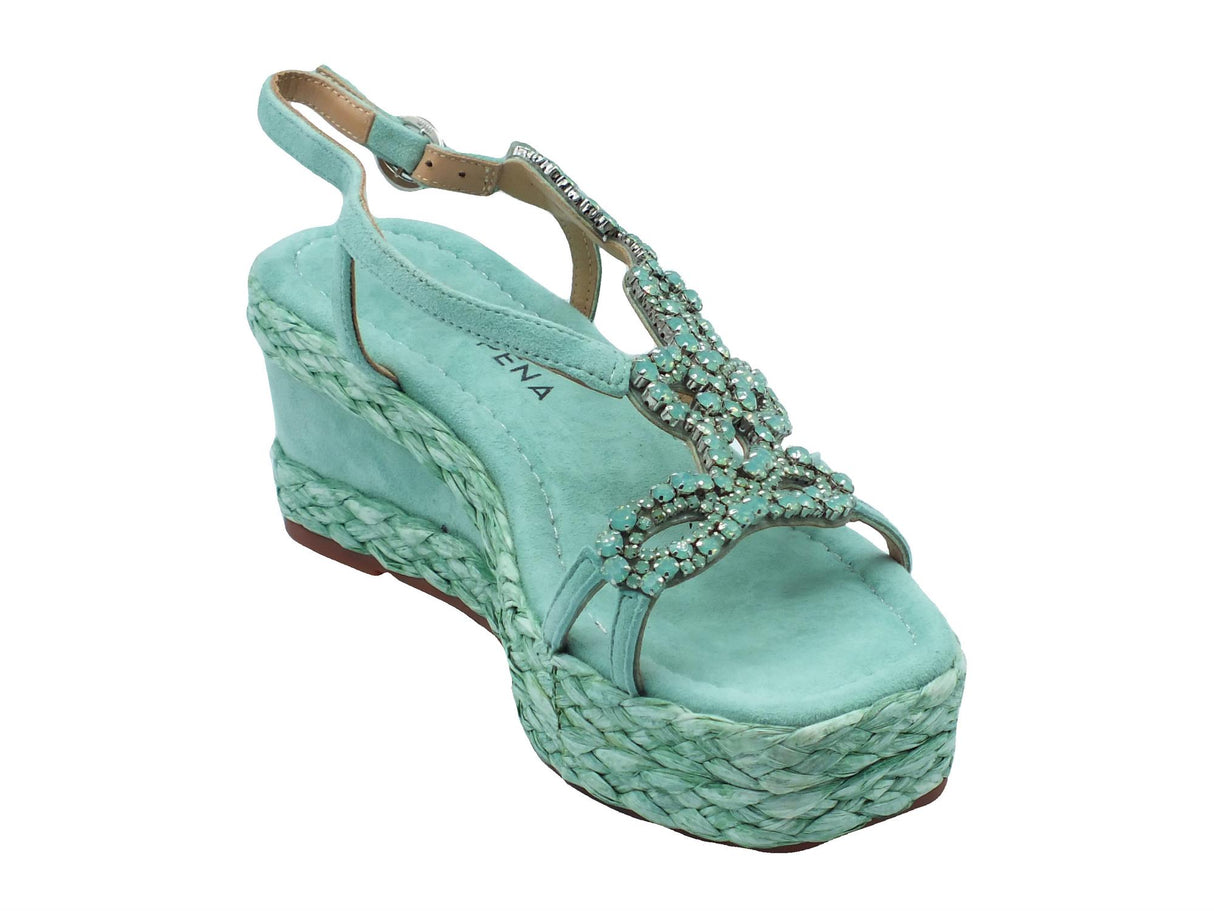 Alma en Pena Alma en Pena V241010 Suede Mint Sandali eleganti per Donna con brillanti verde zeppa alta Suede Mint