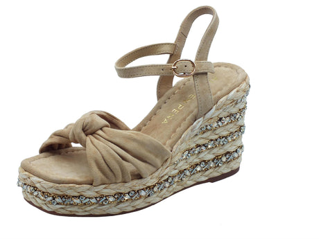 Alma en Pena Alma en Pena V241051 Suede Sand Sandali eleganti Donna con brillanti nabuk sabbia zeppa alta Sand