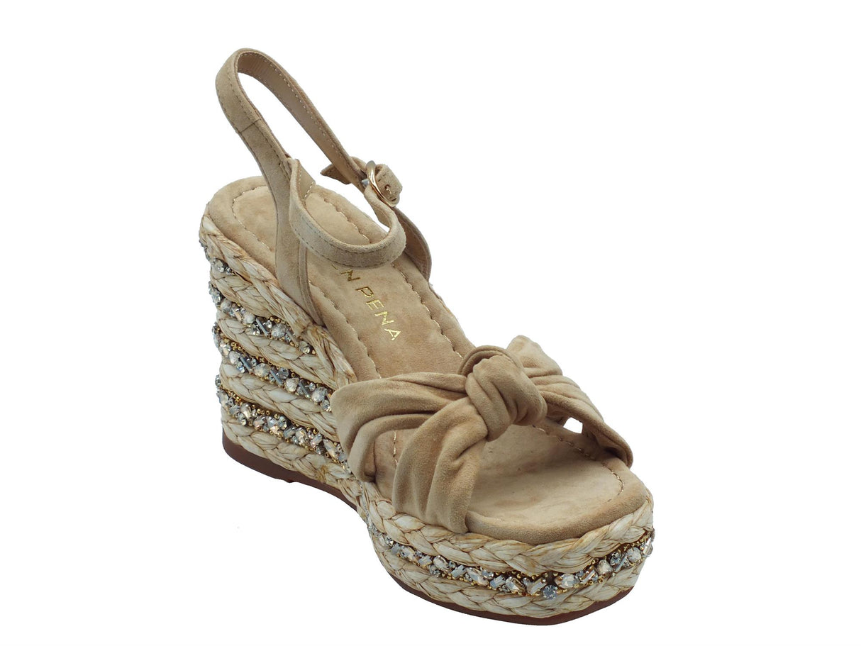 Alma en Pena Alma en Pena V241051 Suede Sand Sandali eleganti Donna con brillanti nabuk sabbia zeppa alta Sand