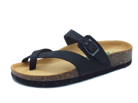 BioNatura BioNatura 11A456 Imb Nabuk Nero Infradito per Donna in pelle zeppa bassa Nero