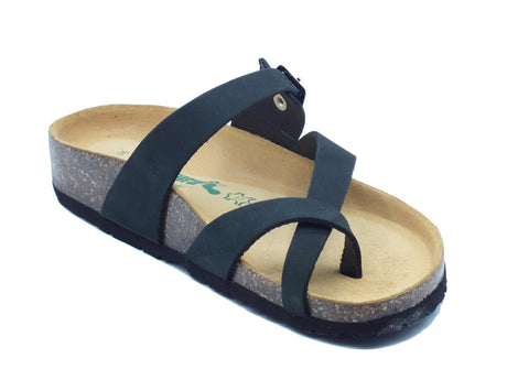 BioNatura BioNatura 11A456 Imb Nabuk Nero Infradito per Donna in pelle zeppa bassa Nero