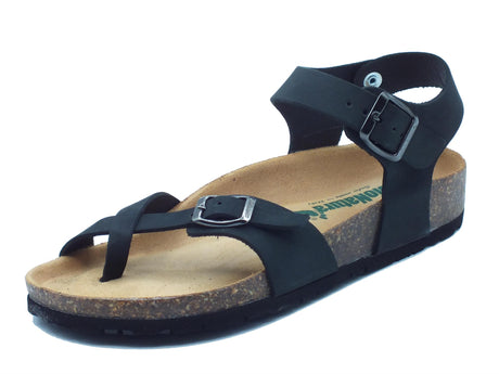 BioNatura BioNatura 11A678 Imb Nabuk Nero Infradito per Donna in pelle zeppa bassa Nero