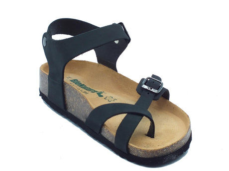 BioNatura BioNatura 11A678 Imb Nabuk Nero Infradito per Donna in pelle zeppa bassa Nero