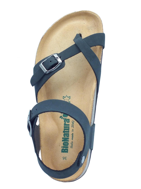 BioNatura BioNatura 11A678 Imb Nabuk Nero Infradito per Donna in pelle zeppa bassa Nero