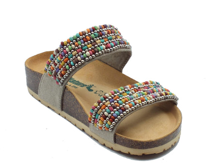 BioNatura BioNatura 11 Alba Imb Suede Beige Sandali per Donna con perline multicolore zeppa bassa Beige