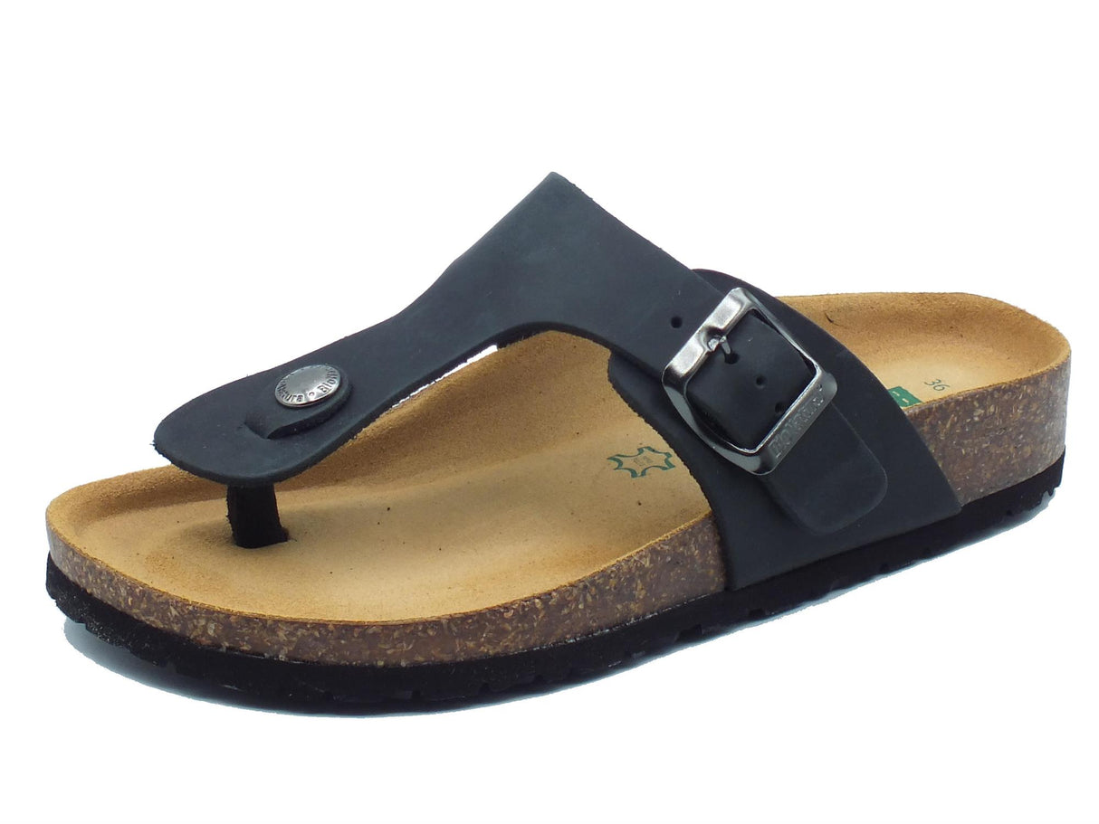 BioNatura BioNatura 11FINGER Imb Horse Nero Infradito per Donna in pelle zeppa bassa fibietta Nero