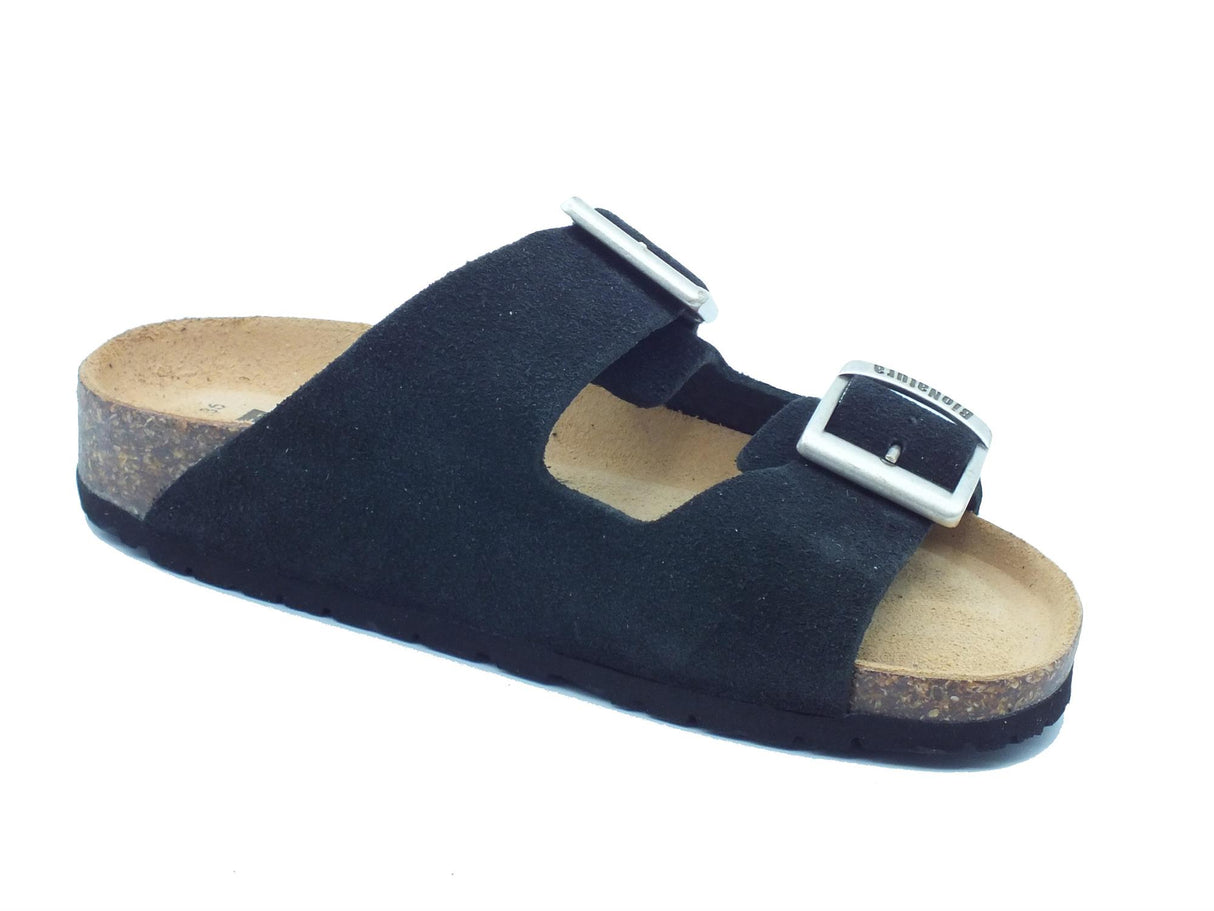 BioNatura BioNatura 11 Thesis Rx Imb Scamociato Nero Sandali per Donna in nabuk zeppa bassa Nero