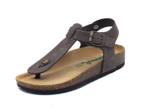 BioNatura BioNatura 11WALKD Imb Nabuk T.Moro Infradito per Donna in pelle zeppa bassa fibietta T.Moro