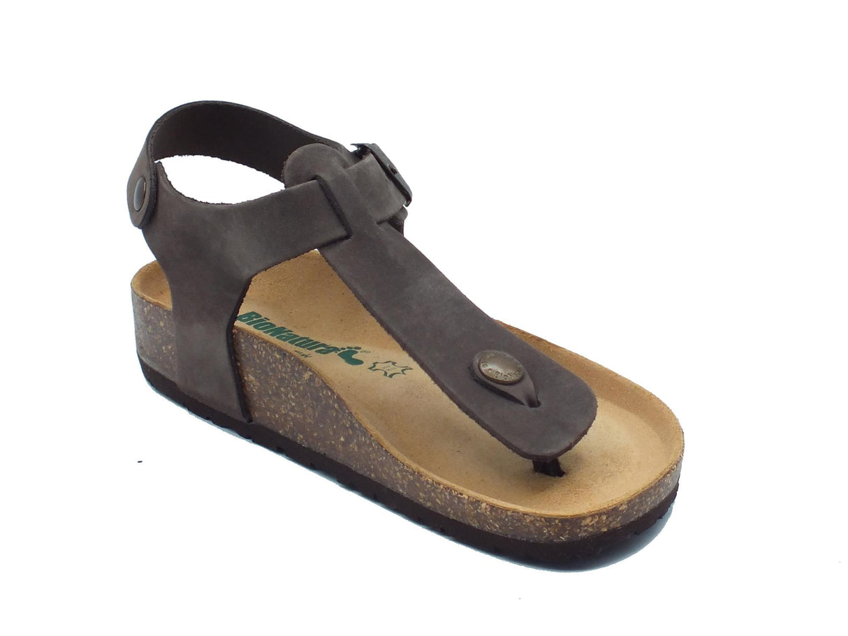 BioNatura BioNatura 11WALKD Imb Nabuk T.Moro Infradito per Donna in pelle zeppa bassa fibietta T.Moro