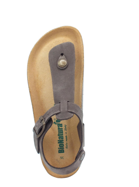 BioNatura BioNatura 11WALKD Imb Nabuk T.Moro Infradito per Donna in pelle zeppa bassa fibietta T.Moro