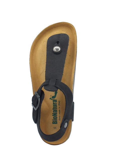 BioNatura BioNatura 11WALKD Imb Nabuk Nero Infradito per Donna in pelle zeppa bassa fibietta Nero