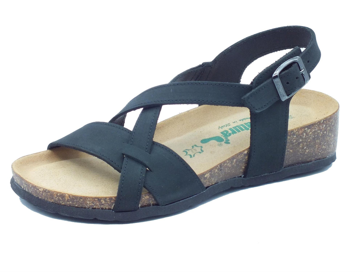 BioNatura BioNatura 12A826 Imb Nabuk Nero Sandali per Donna in pelle zeppa bassa Nero
