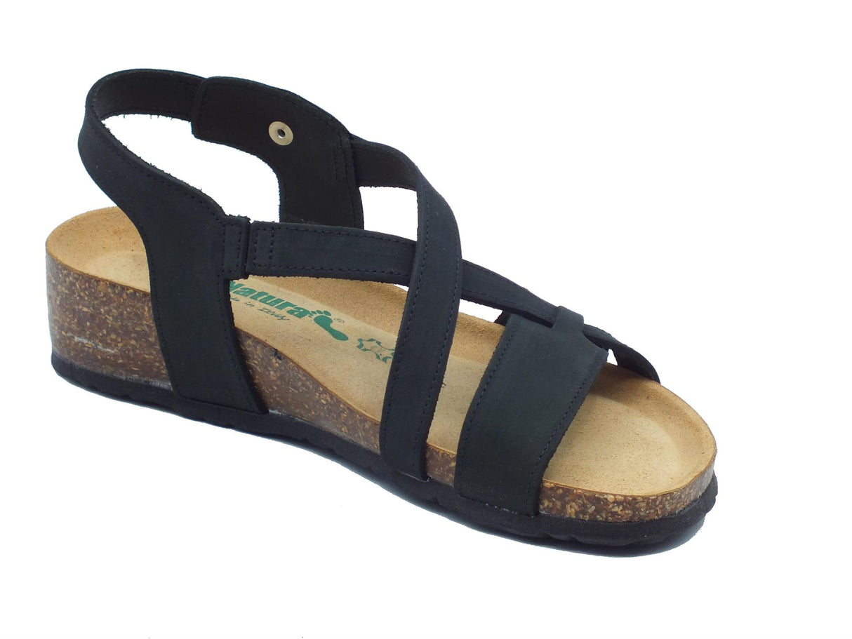 BioNatura BioNatura 12A826 Imb Nabuk Nero Sandali per Donna in pelle zeppa bassa Nero