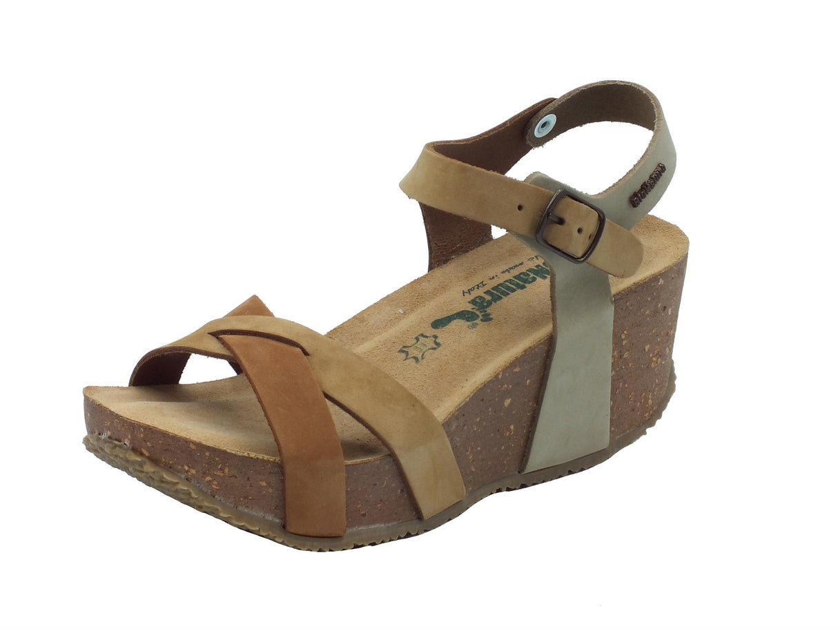 BioNatura BioNatura Sandali zeppa bassa Donna 24 Fregene Imb Multi Tortora pelle beige Tortora