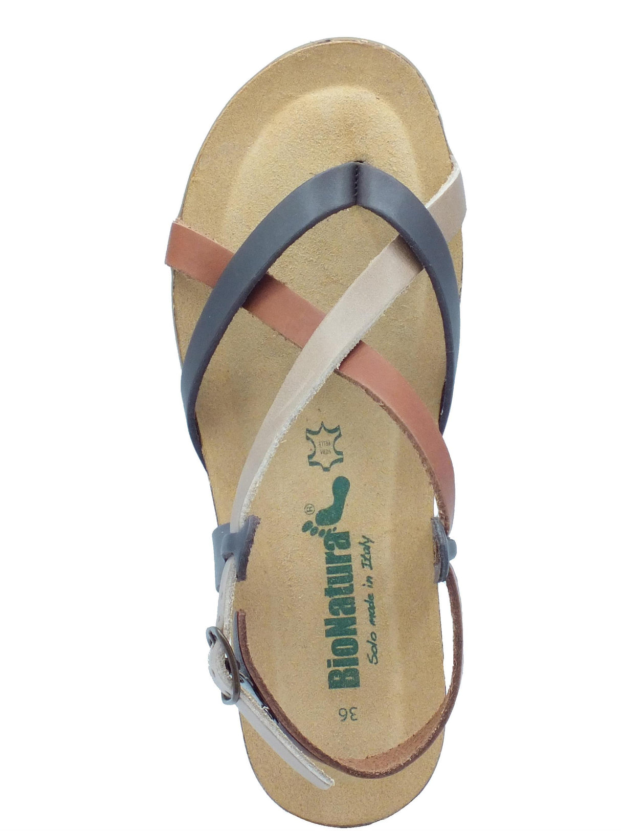 BioNatura BioNatura 34A2005 Toronto Multi Brandy Infradito per Donna in pelle zeppa bassa fibietta Multi Brandy