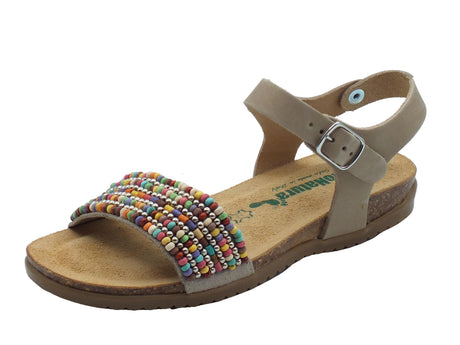 BioNatura BioNatura 34MARINA Imb Suede Beige Sandali per Donna con perline multicolore zeppa bassa Beige