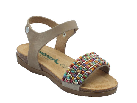 BioNatura BioNatura 34MARINA Imb Suede Beige Sandali per Donna con perline multicolore zeppa bassa Beige