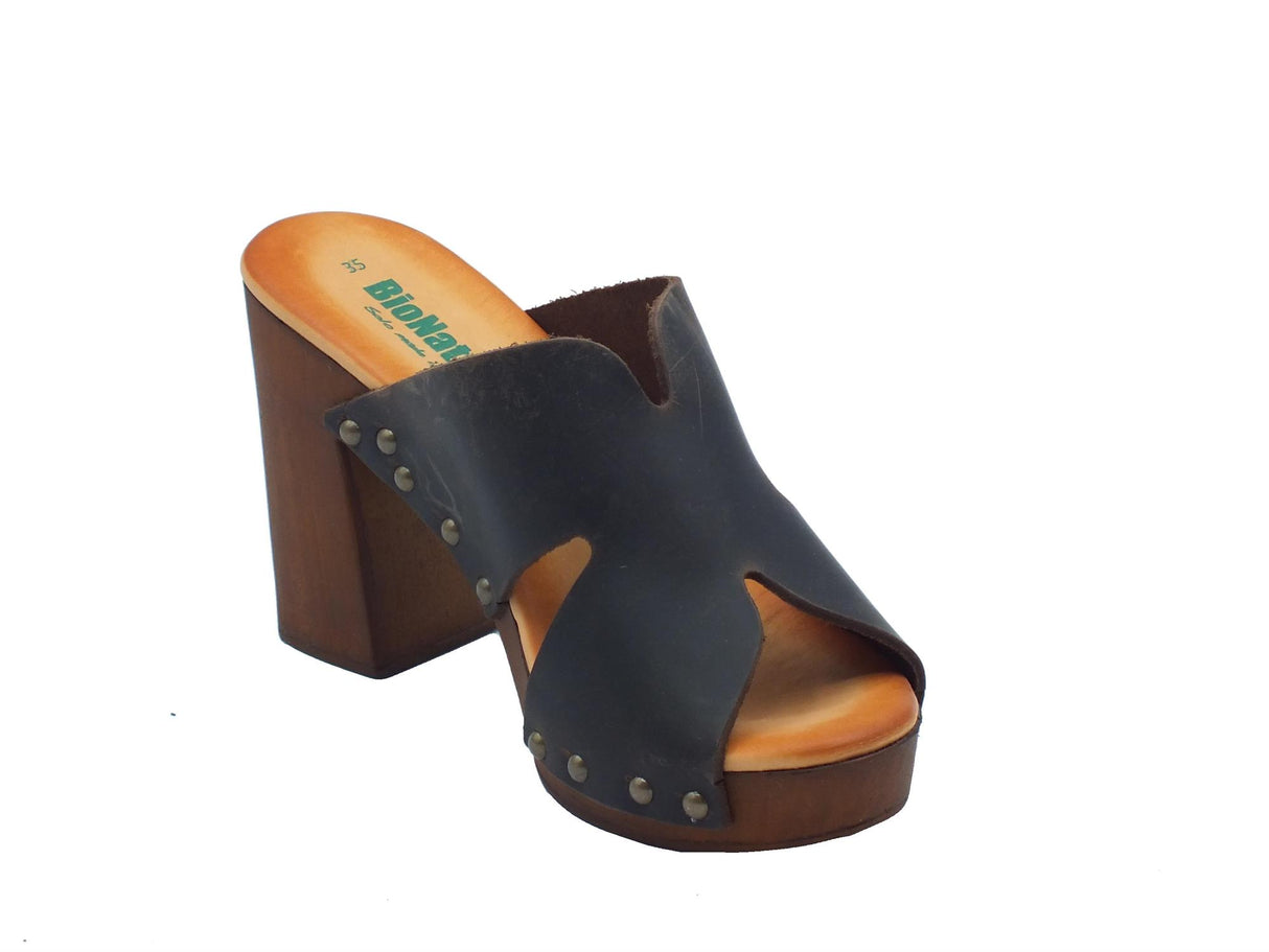 BioNatura BioNatura A11MANILA Crazy Horse Caffe Sandali per Donna in pelle con tacco alto e plateau Crazy Horse Caffe