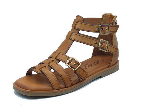 Carmela Carmela 161397 Z.Piel Camel Sandali per Donna in pelle marrone con fibiette e lampo Camel