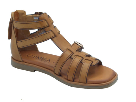 Carmela Carmela 161397 Z.Piel Camel Sandali per Donna in pelle marrone con fibiette e lampo Camel