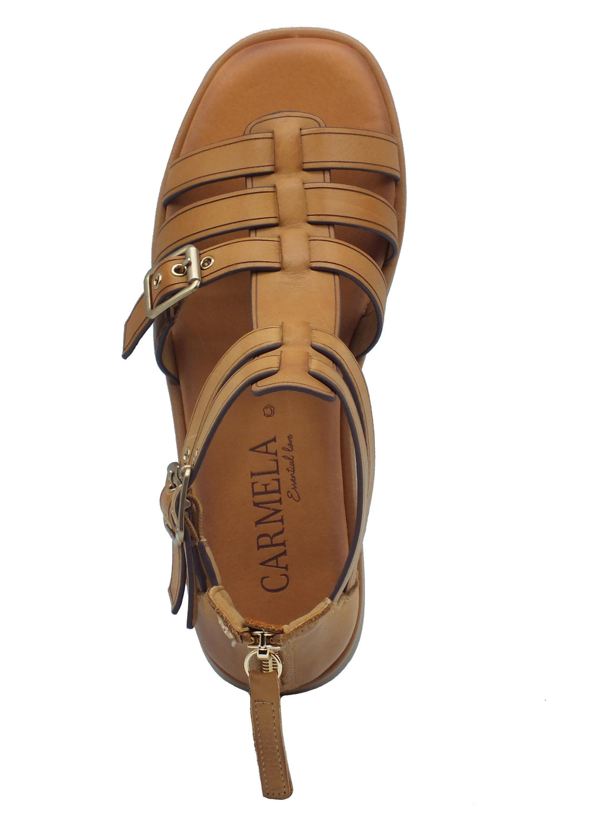 Carmela Carmela 161397 Z.Piel Camel Sandali per Donna in pelle marrone con fibiette e lampo Camel