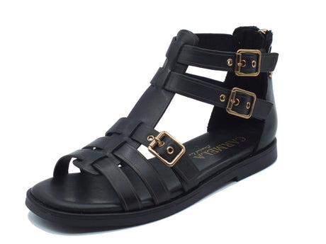 Carmela Carmela 161397 Z.Piel Negro Sandali per Donna in pelle marrone con fibiette e lampo Negro