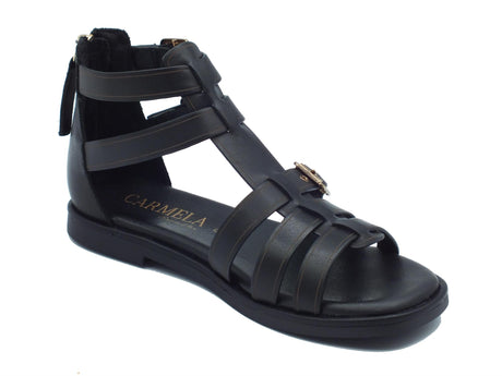 Carmela Carmela 161397 Z.Piel Negro Sandali per Donna in pelle marrone con fibiette e lampo Negro
