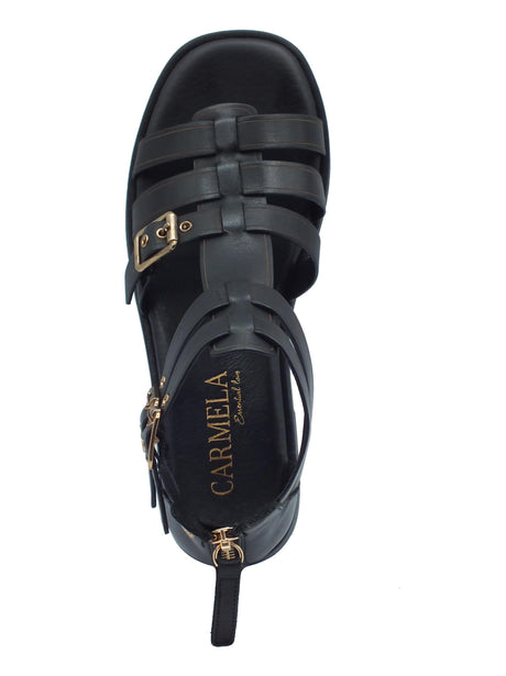 Carmela Carmela 161397 Z.Piel Negro Sandali per Donna in pelle marrone con fibiette e lampo Negro
