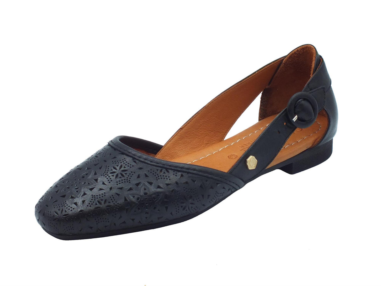 Carmela Carmela 161584 Z.Piel Negro Ballerine per Donna in pelle traforata nera con tacchetto Negro