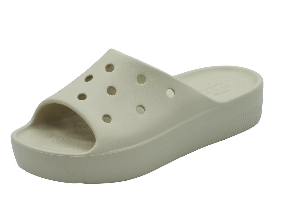 Crocs Crocs 208180 Classic Platform Slide Bone Sandali con zeppa bassa per Donna in gomma bianca Bianco