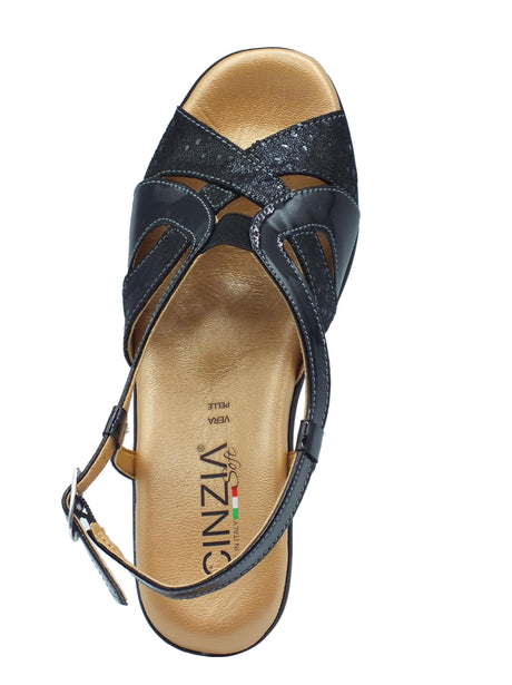 Cinzia Soft Cinzia Soft IO173690 Nero Sandali Confort Donna in pelle zeppa media fibbia Nero