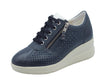 Cinzia Soft Cinzia Soft IV221781 Airone Sneakers Confort per Donna in pelle traforata blu con lacci e lampo Airone