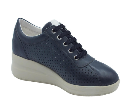Cinzia Soft Cinzia Soft IV221781 Airone Sneakers Confort per Donna in pelle traforata blu con lacci e lampo Airone