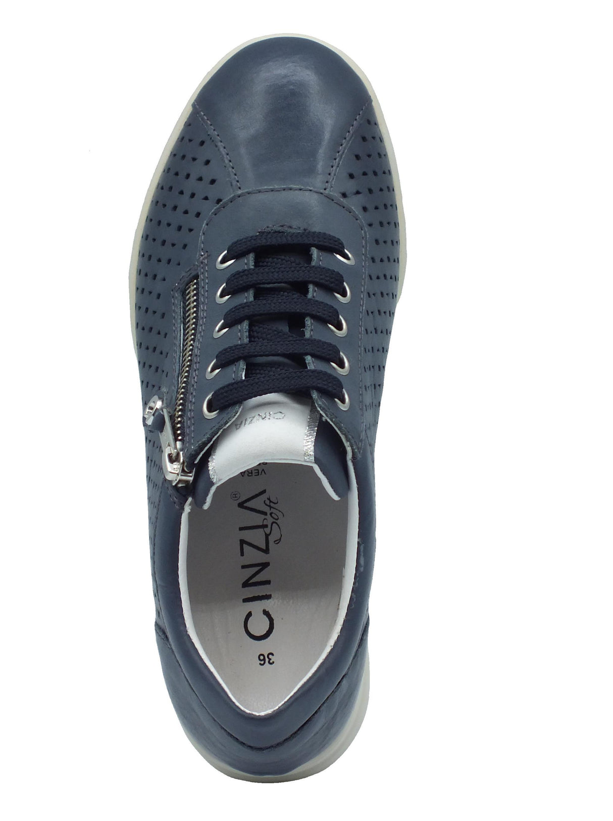 Cinzia Soft Cinzia Soft IV221781 Airone Sneakers Confort per Donna in pelle traforata blu con lacci e lampo Airone