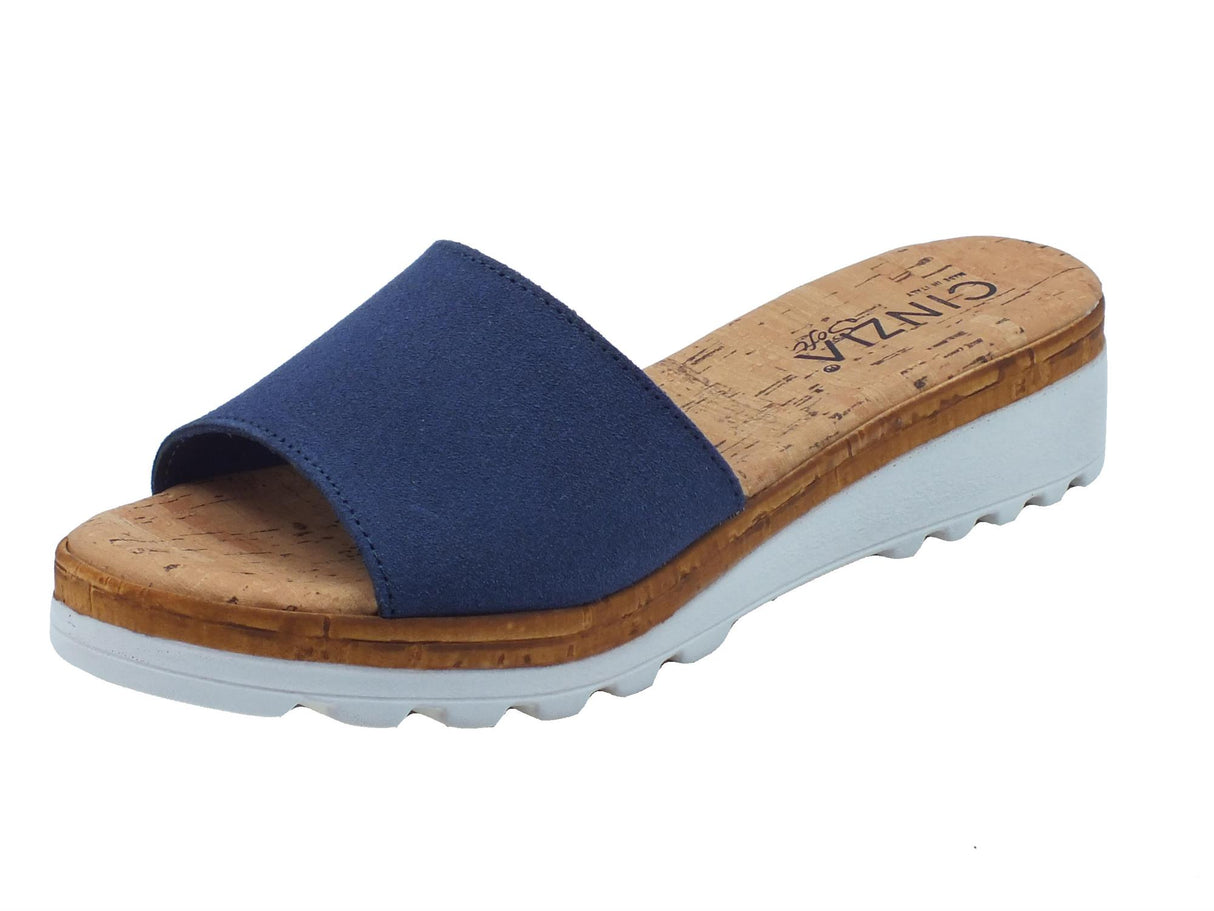 Cinzia Soft Cinzia Soft IAF23316C Blu Sandali scalsati con zeppa per Donna in nabuk Blu