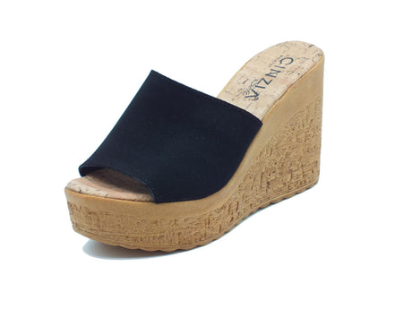 Cinzia Soft Cinzia Soft IAF313320 Nero Sandali Scalsati per Donna in nabuk con zeppona effetto legno Nero