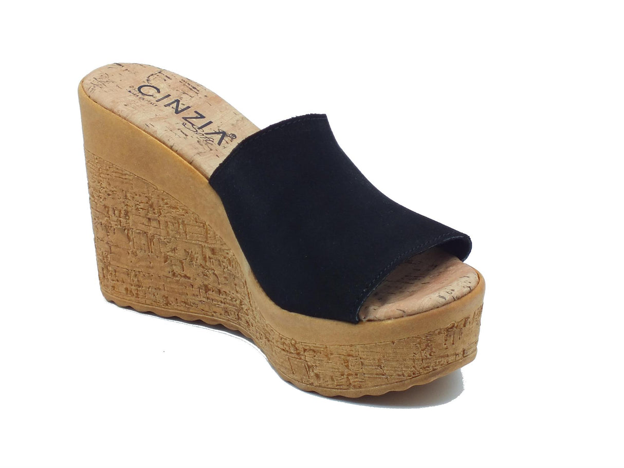 Cinzia Soft Cinzia Soft IAF313320 Nero Sandali Scalsati per Donna in nabuk con zeppona effetto legno Nero