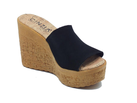 Cinzia Soft Cinzia Soft IAF313320 Nero Sandali Scalsati per Donna in nabuk con zeppona effetto legno Nero