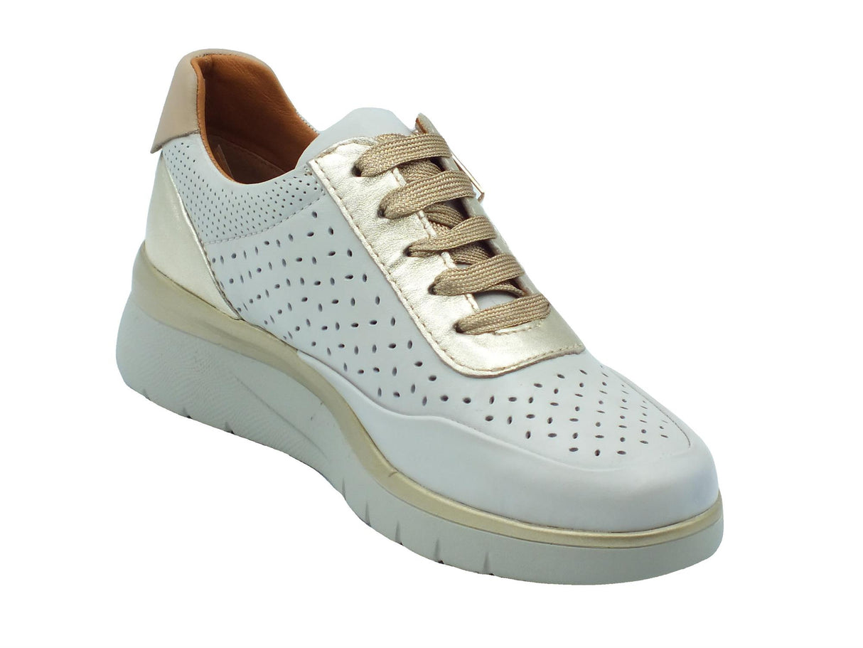 Cinzia Soft Cinzia Soft IV816953 Snow White Scarpe Confort per Donna in pelle traforata con lampo e lacci Snow White