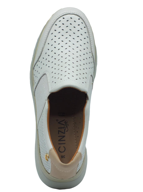 Cinzia Soft Cinzia Soft IV821483 Snow White Oak Mocassini Confort Donna pelle traforata elastico e zeppa media White