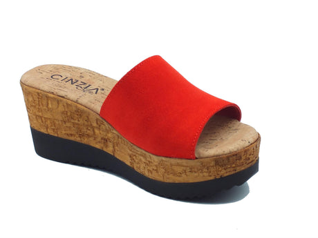 Cinzia Soft Cinzia Soft IAF53323 Rosso Sandali scalsati per Donna con zeppa alta in nabuk Rosso