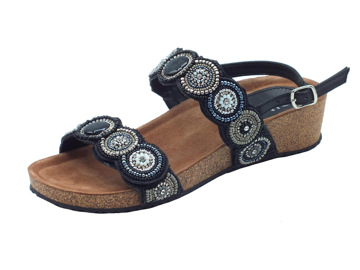 Cinzia Soft Cinzia Soft IT1014 Black Silver Sandali per Donna con perline nere ed argento zeppa bassa Black Silver