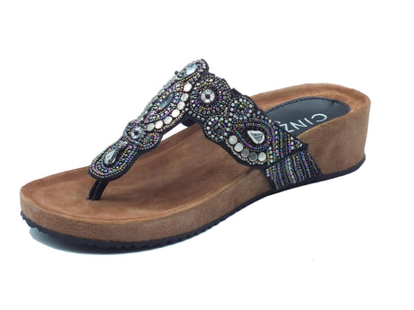 Cinzia Soft Cinzia Soft IT1017 Black Multi Infradito per Donna con perline multicolore zeppa bassa Black Multi