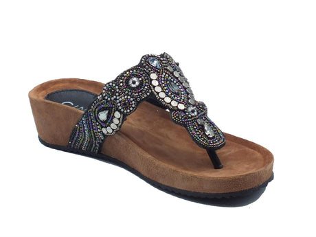Cinzia Soft Cinzia Soft IT1017 Black Multi Infradito per Donna con perline multicolore zeppa bassa Black Multi