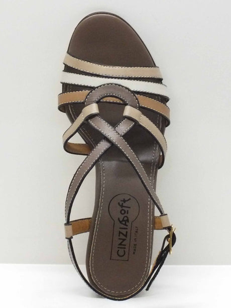 Cinzia Soft Sandali Cinzia Soft in pelle multicolore marrone e beige con tacco Beige