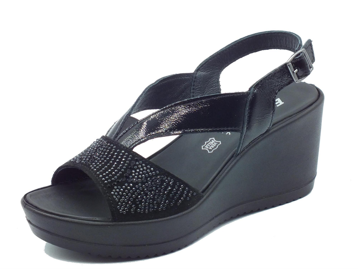 ENVAL Soft ENVAL Soft 5786000 Naplak Nero Sandali Confort per Donna in pelle verniciata con zeppa alta Nero